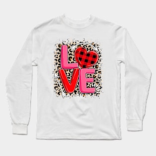 Cute Love Heart Leopard Print Valentines Day Women Girls Long Sleeve T-Shirt